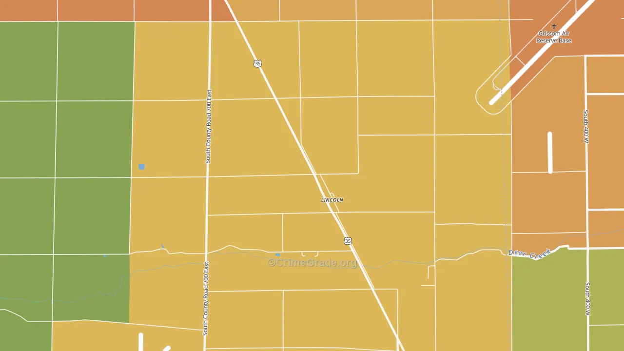 Lincoln, IN Map of Robbery Rates