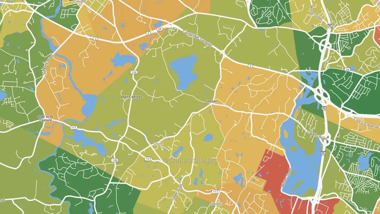 Lincoln, MA Map of Robbery Rates