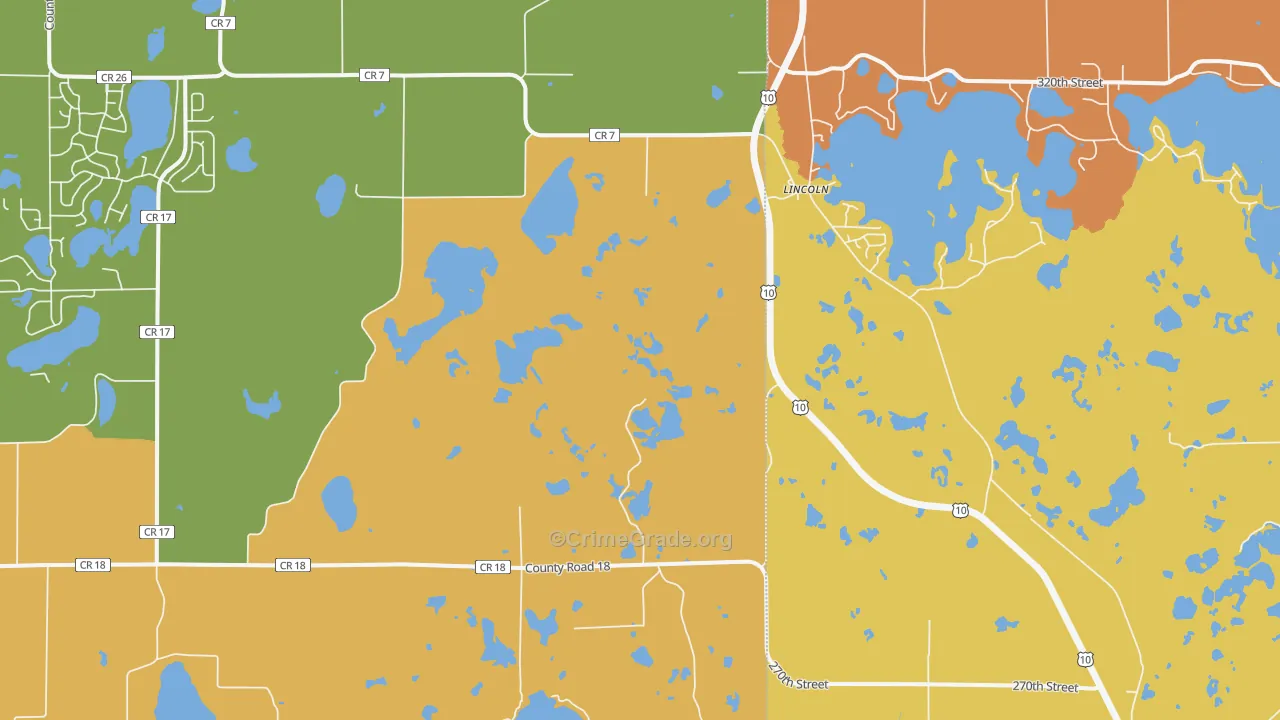 Lincoln, MN Map of Robbery Rates