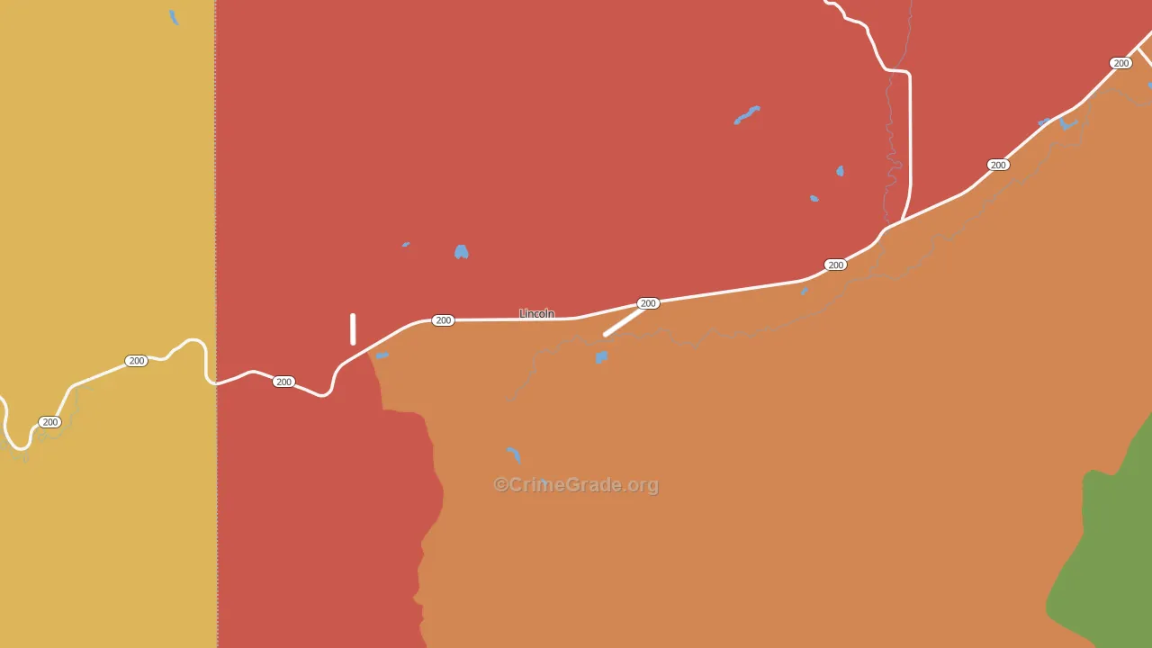 Lincoln, MT Map of Robbery Rates