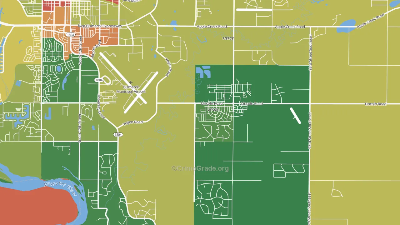 Lincoln, ND Map of Robbery Rates
