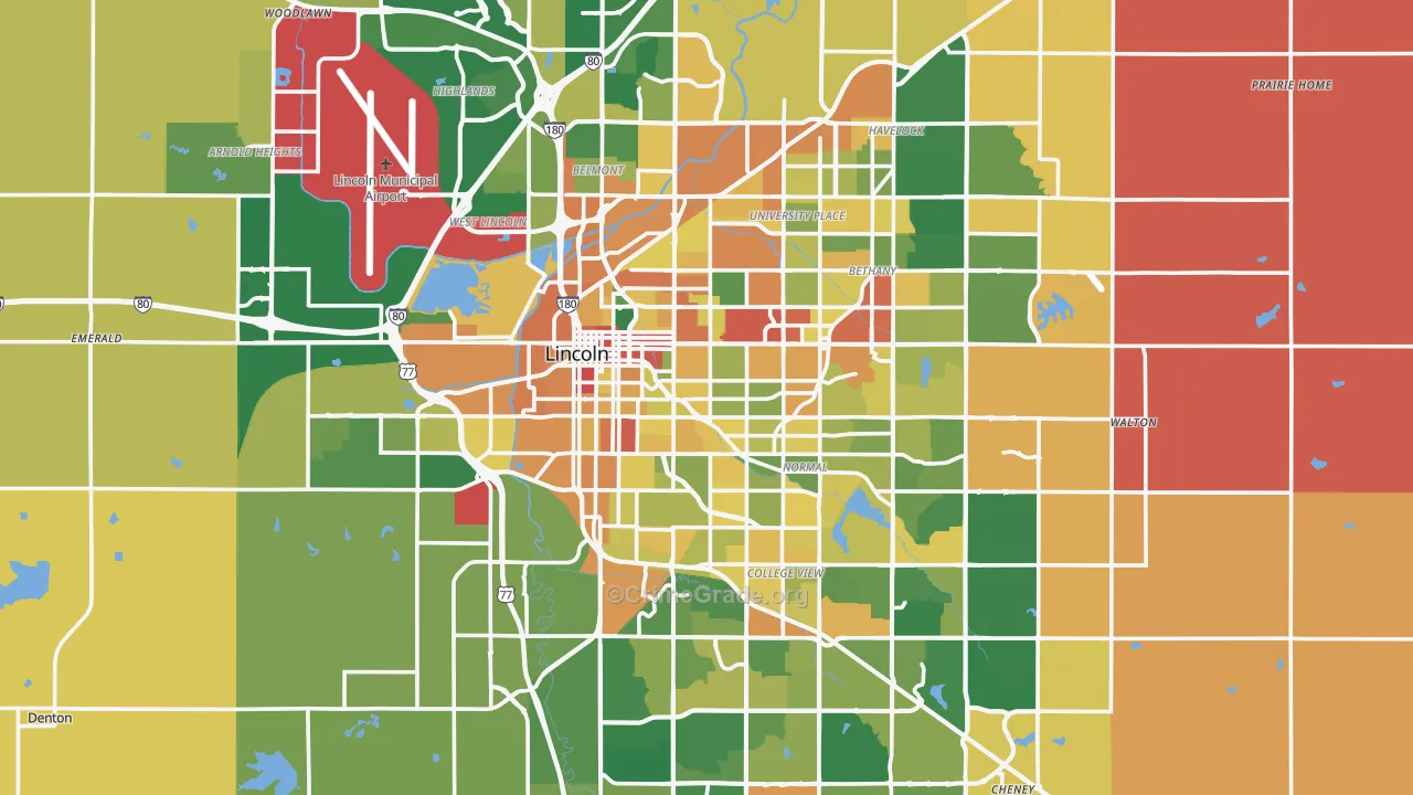 Lincoln, NE Map of Robbery Rates