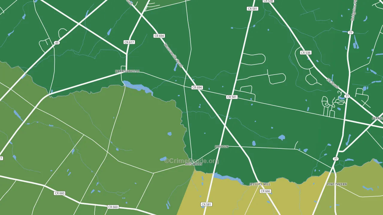 Lincoln, NJ Map of Robbery Rates