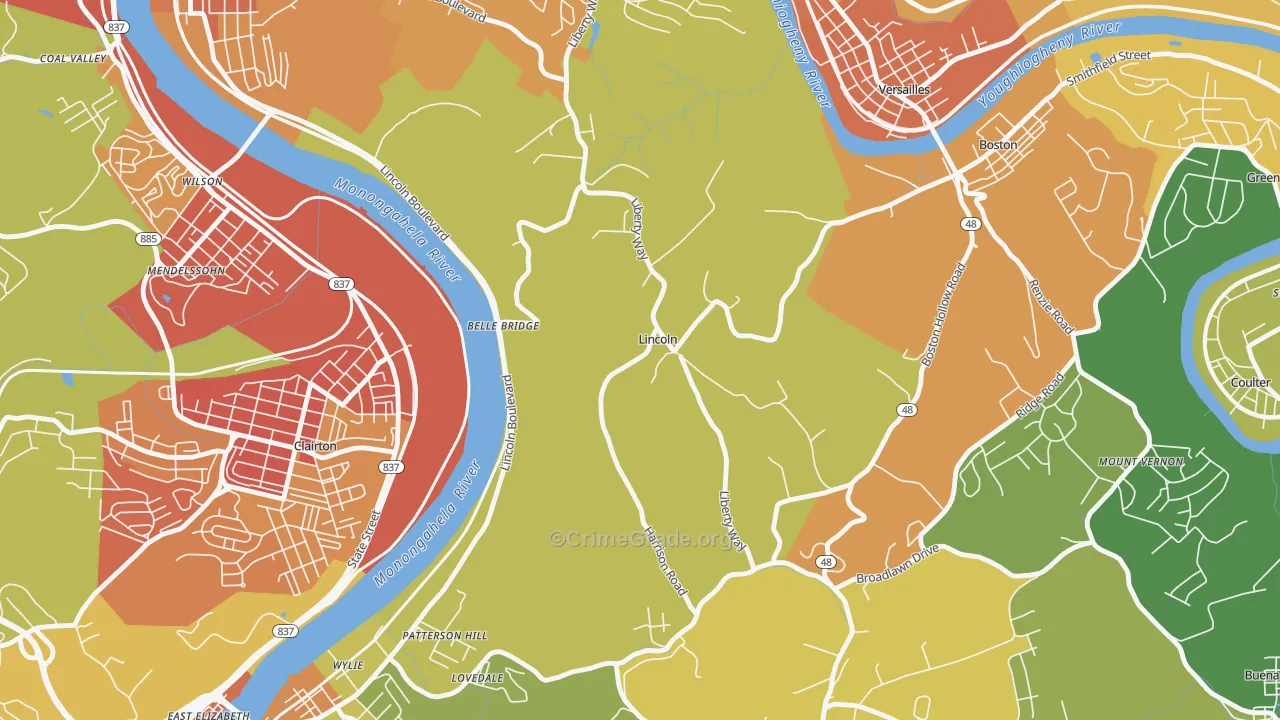 Lincoln, PA Map of Robbery Rates