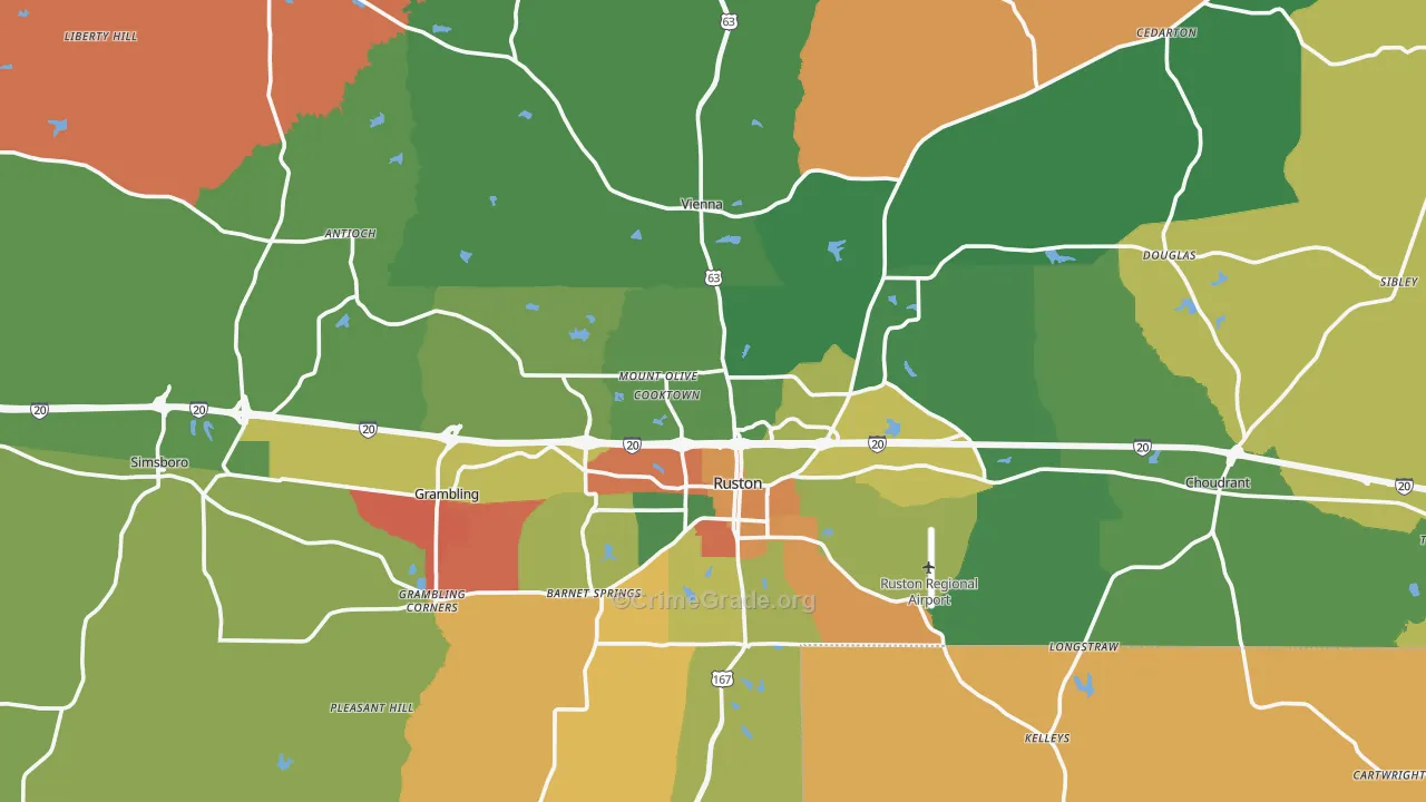 Lincoln Parish, LA Map of Robbery Rates