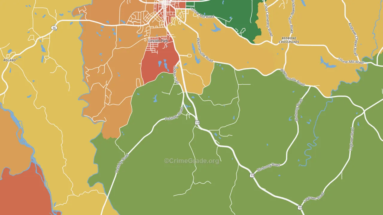 Lincoln Park, GA Map of Robbery Rates