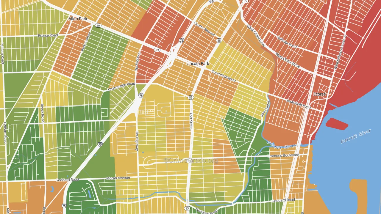 Lincoln Park, MI Map of Robbery Rates