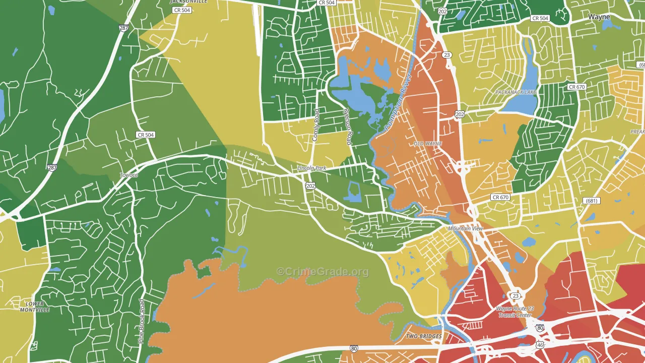 Lincoln Park, NJ Map of Robbery Rates