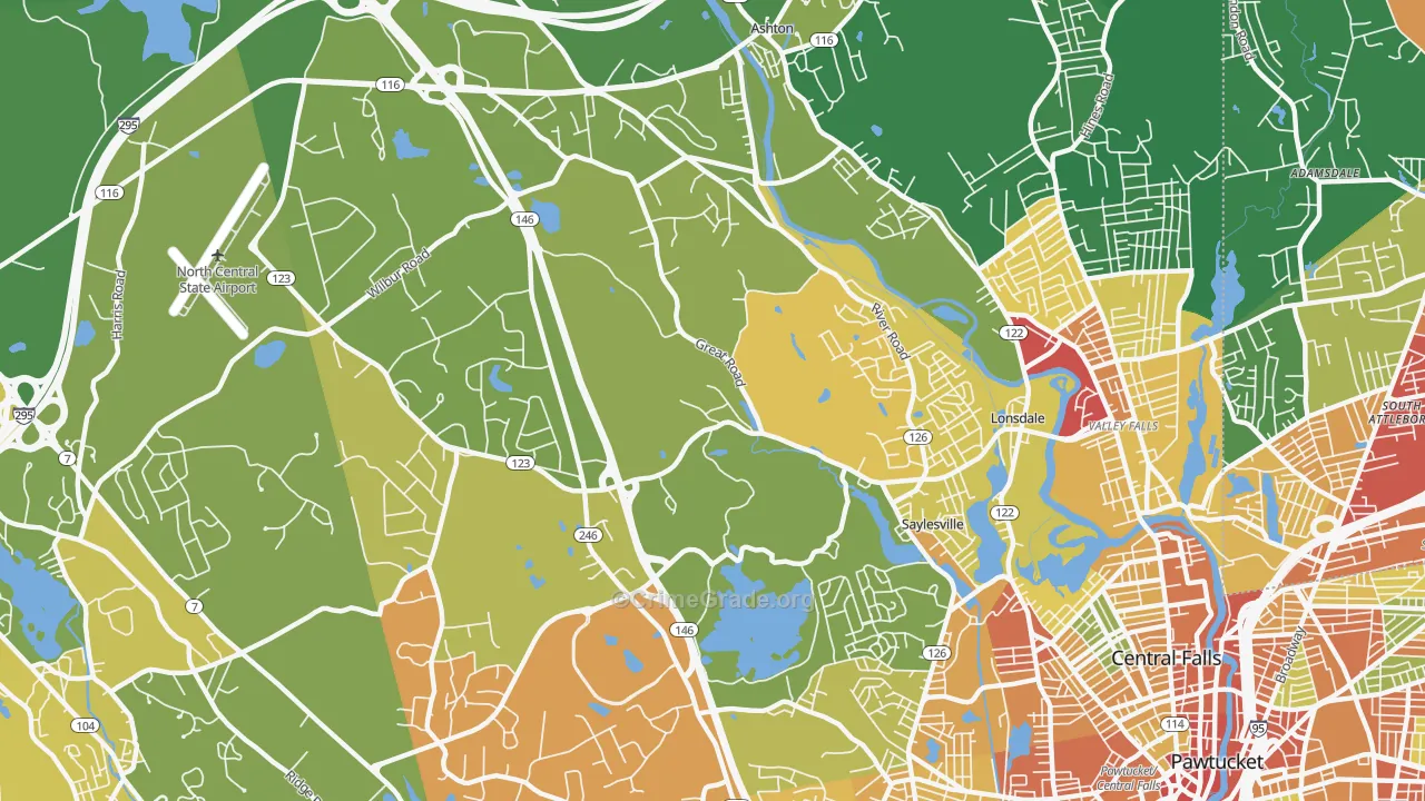Lincoln, RI Map of Robbery Rates