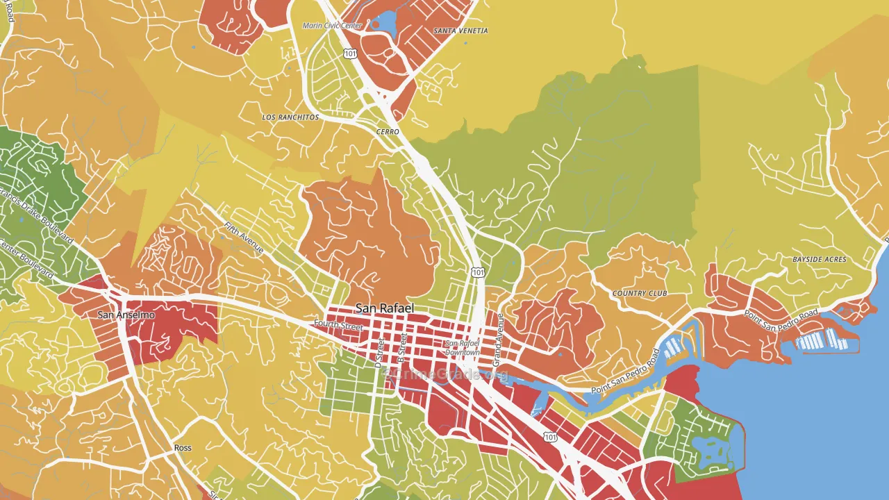 Lincoln, San Rafael, CA Map of Robbery Rates