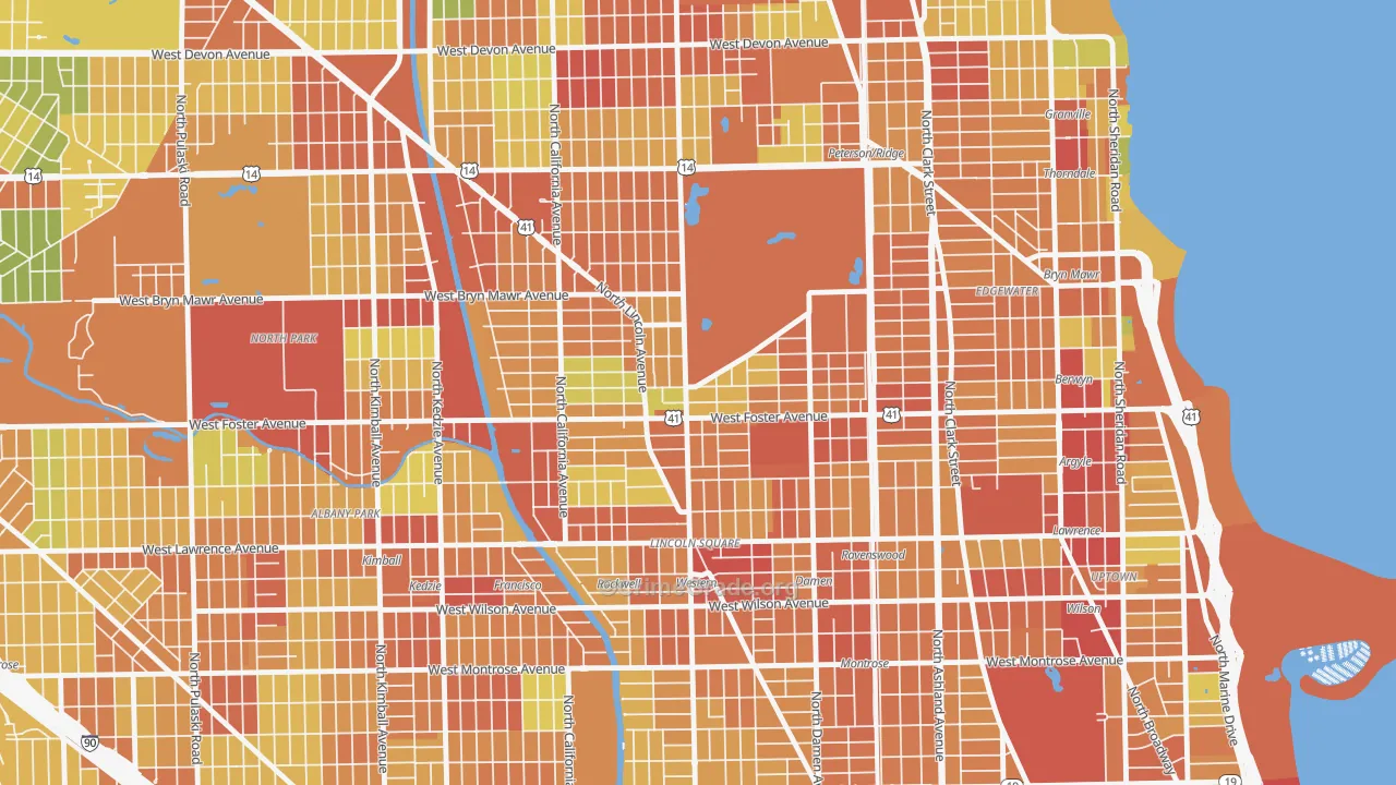 Lincoln Square, Chicago, IL Map of Robbery Rates