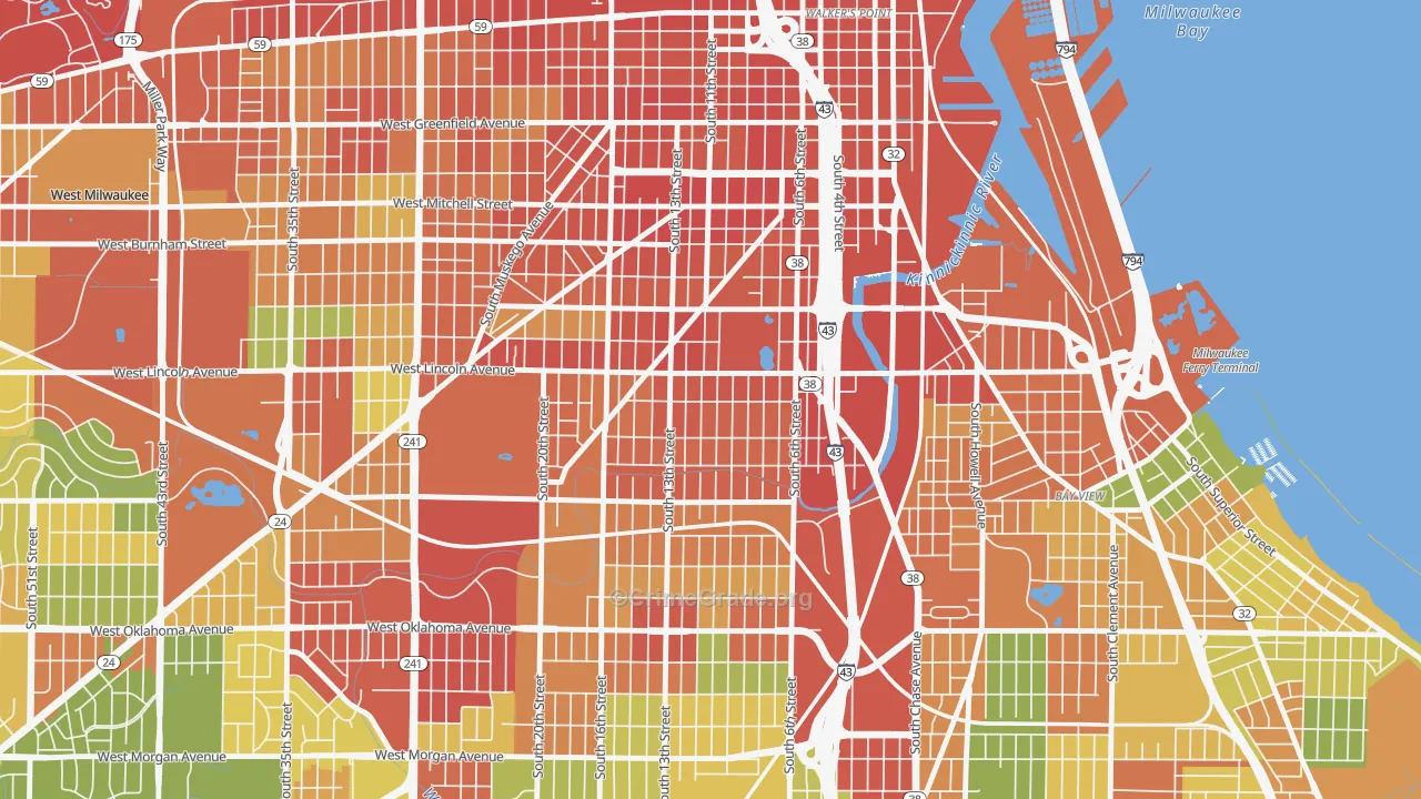Lincoln Village, Milwaukee, WI Map of Robbery Rates