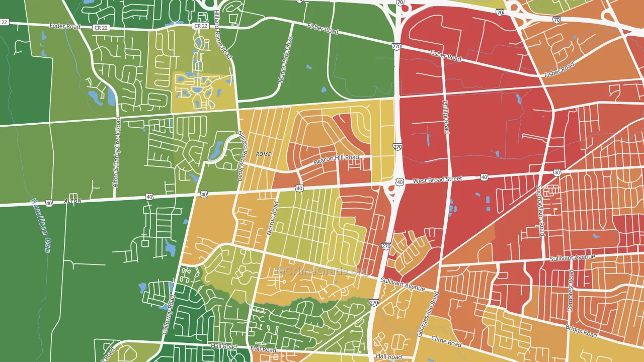 Lincoln Village, OH Map of Robbery Rates