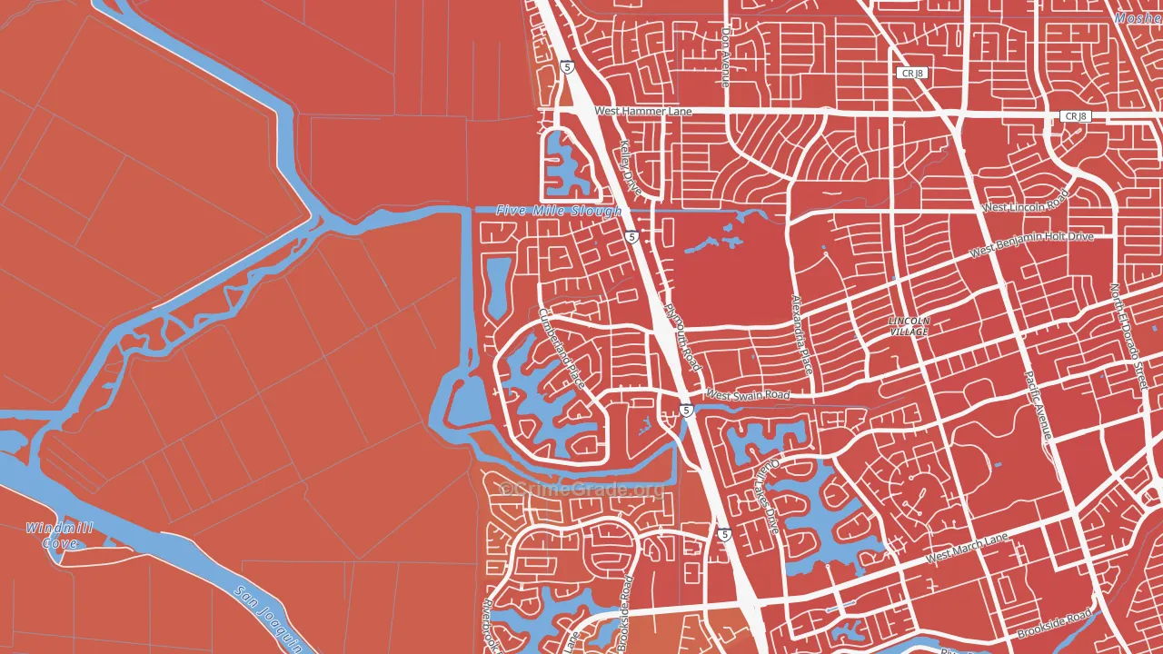 Lincoln Village West, Stockton, CA Map of Robbery Rates