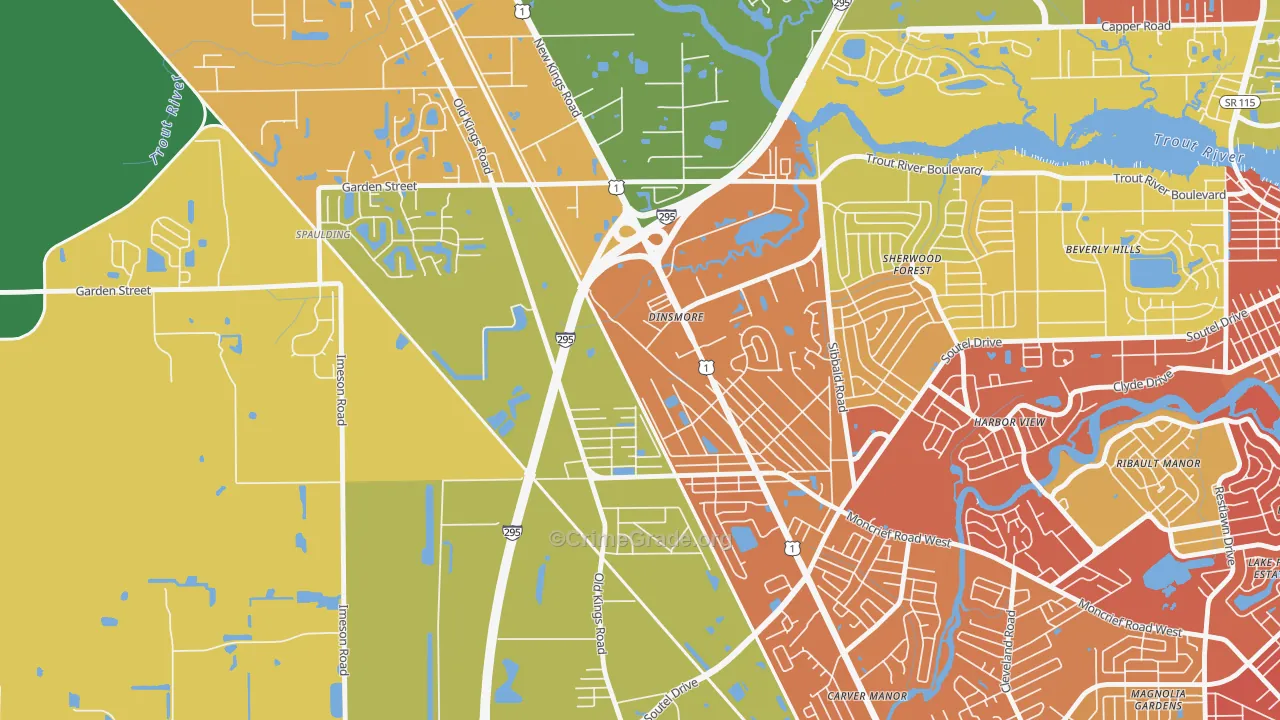 Lincoln Villas, Jacksonville, FL Map of Robbery Rates
