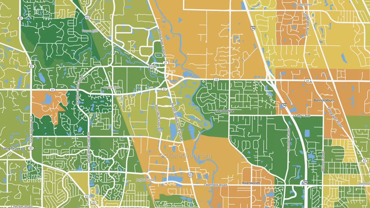 Lincolnshire, IL Map of Robbery Rates