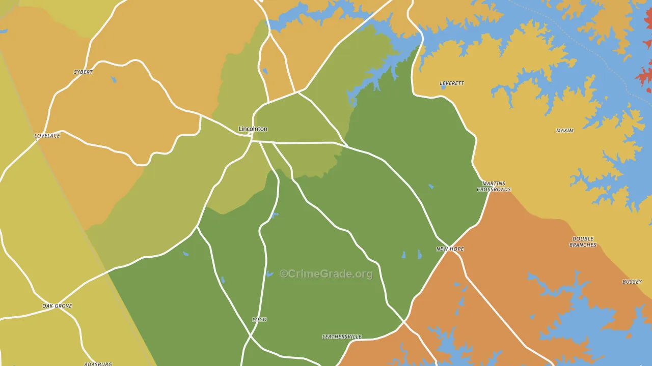 Lincolnton, GA Map of Robbery Rates
