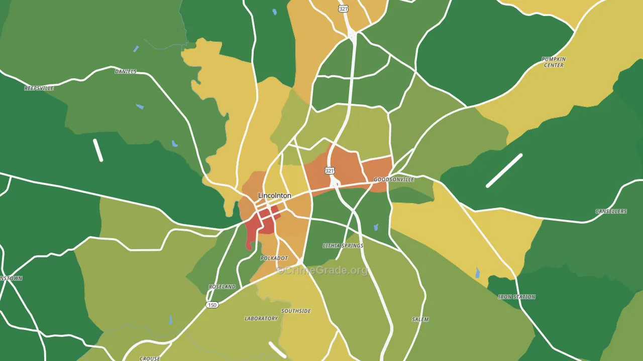 Lincolnton, NC Map of Robbery Rates
