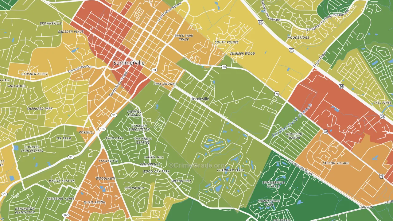 Lincolnville, SC Map of Robbery Rates
