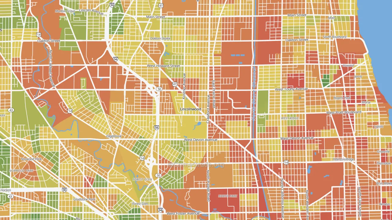 Lincolnwood, IL Map of Robbery Rates