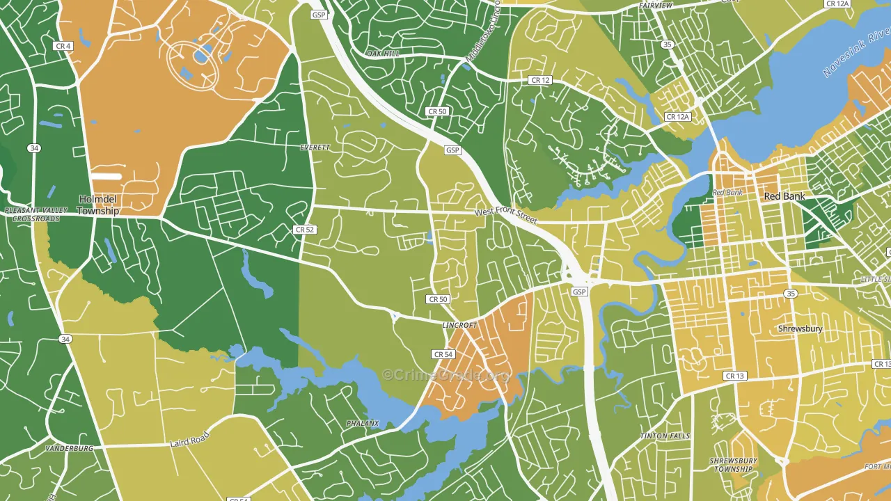 Lincroft, NJ Map of Robbery Rates