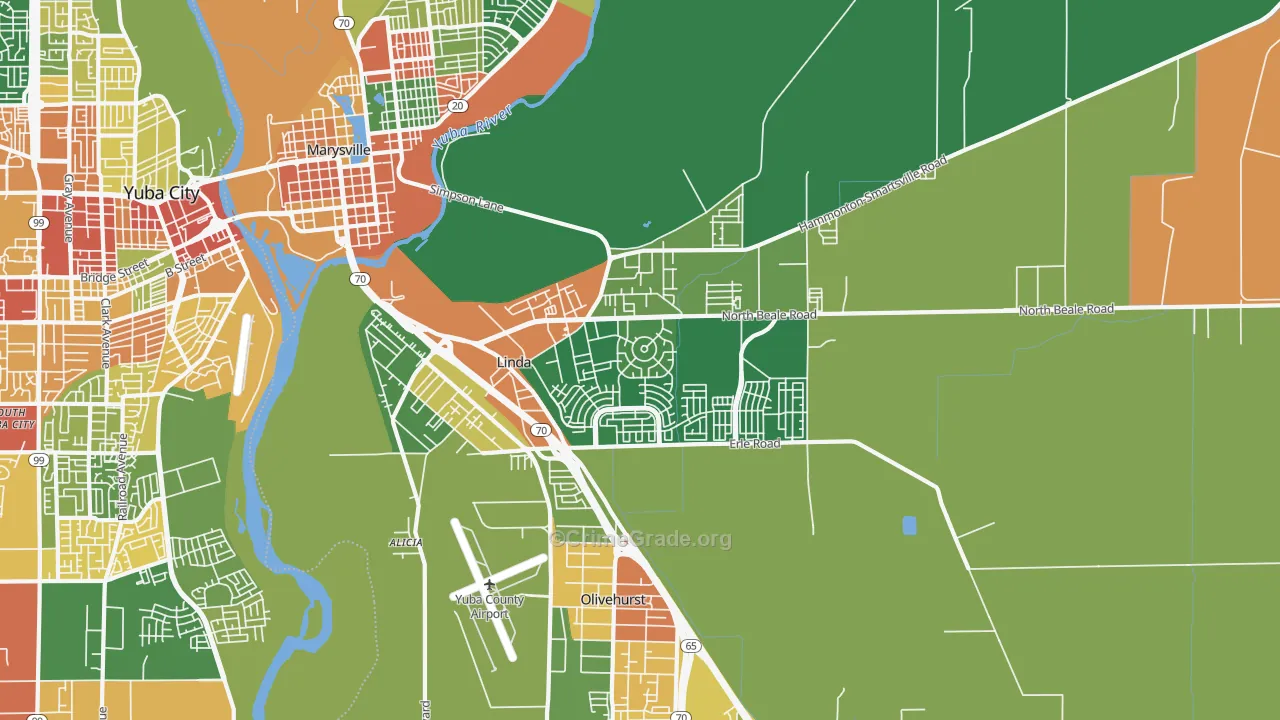 Linda, CA Map of Robbery Rates