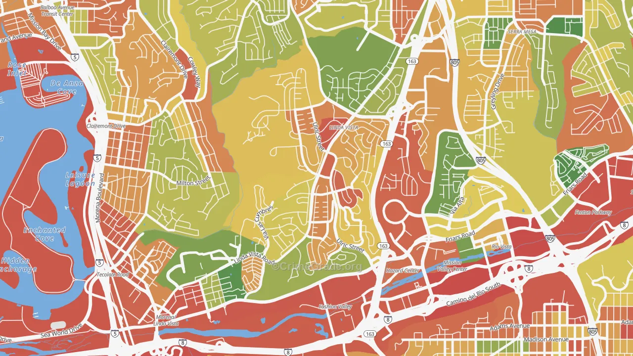 Linda Vista, San Diego, CA Map of Robbery Rates