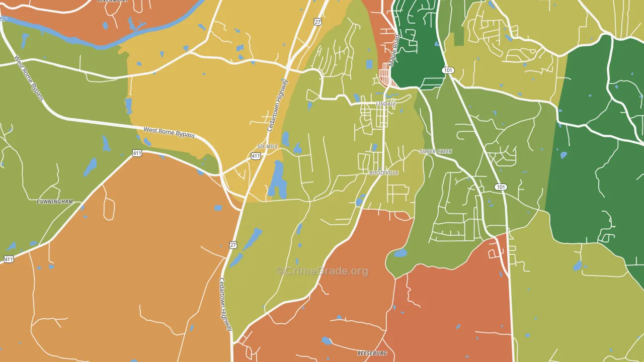 Lindale, GA Map of Robbery Rates