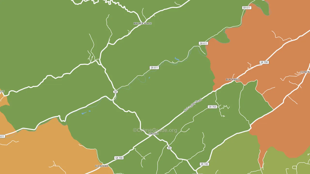 Lindell, VA Map of Robbery Rates
