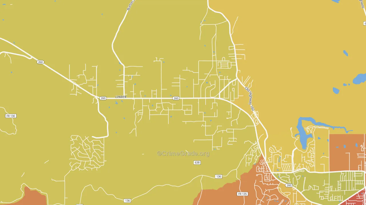 Linden, AZ Map of Robbery Rates