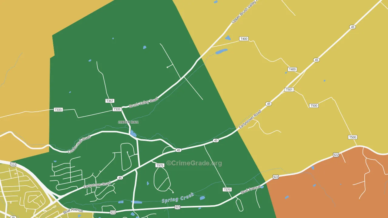 Linden Hall, PA Map of Robbery Rates