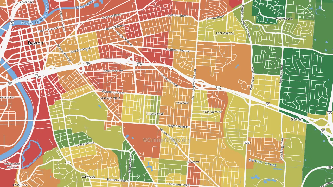 Linden Heights, Dayton, OH Map of Robbery Rates