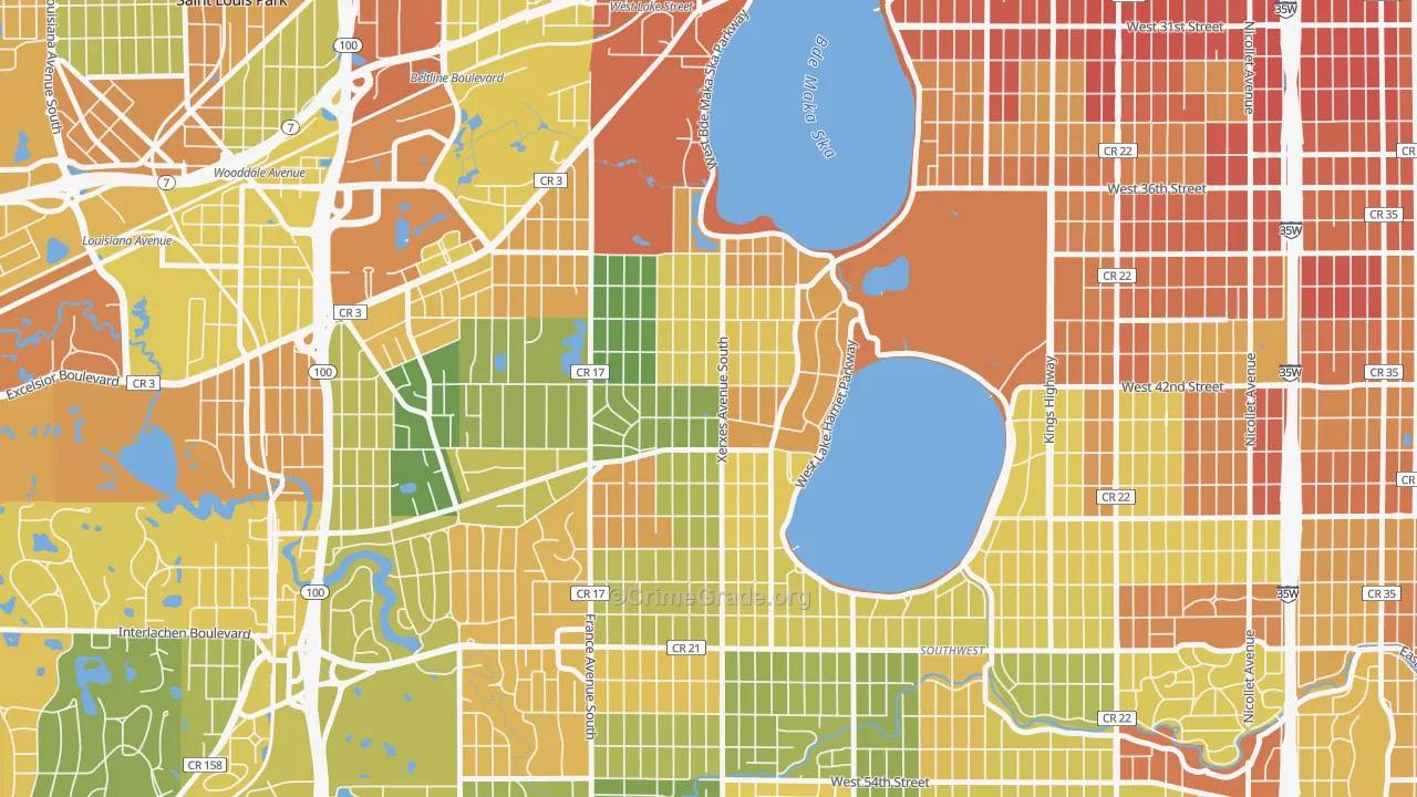 Linden Hills, Minneapolis, MN Map of Robbery Rates