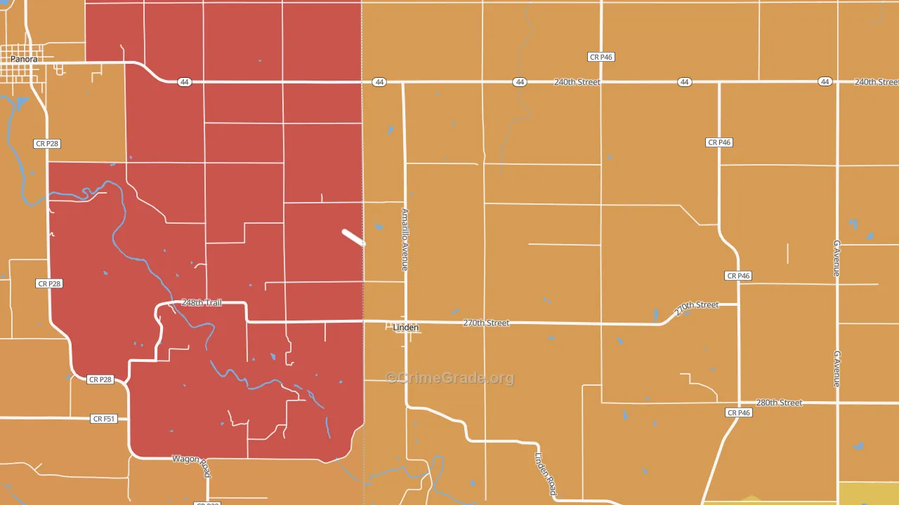 Linden, IA Map of Robbery Rates