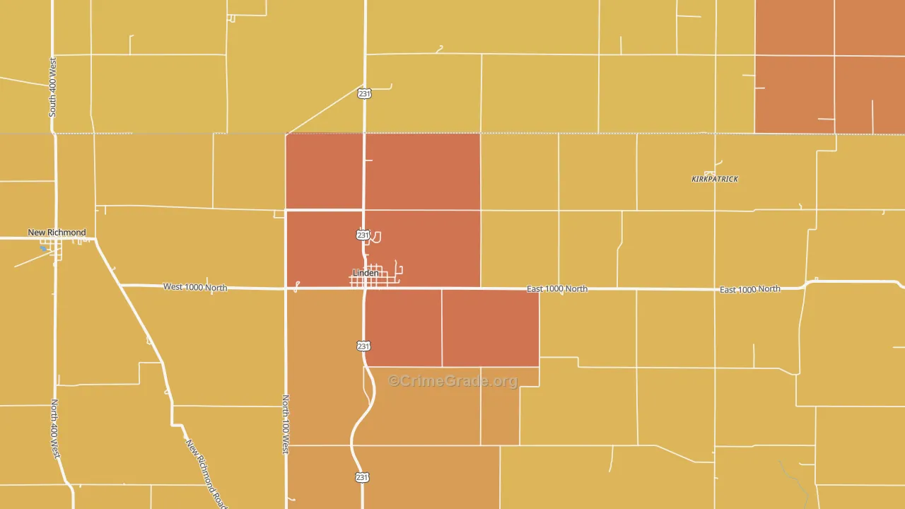 Linden, IN Map of Robbery Rates