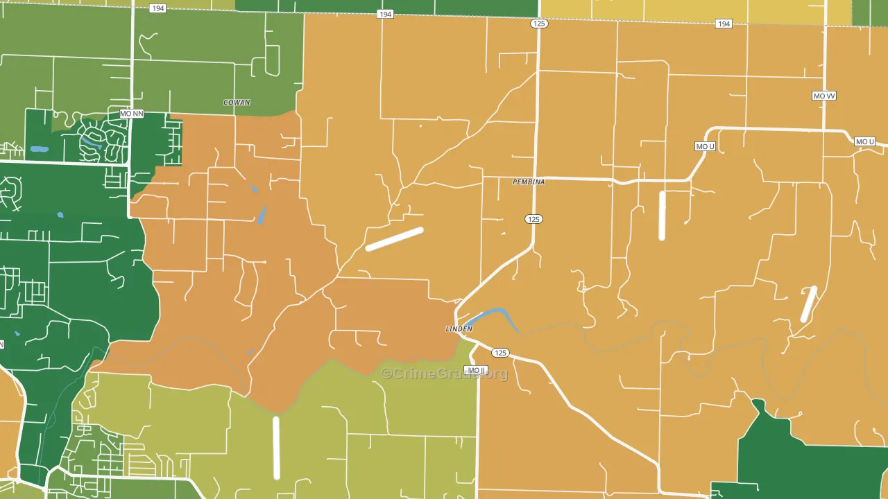 Linden, MO Map of Robbery Rates