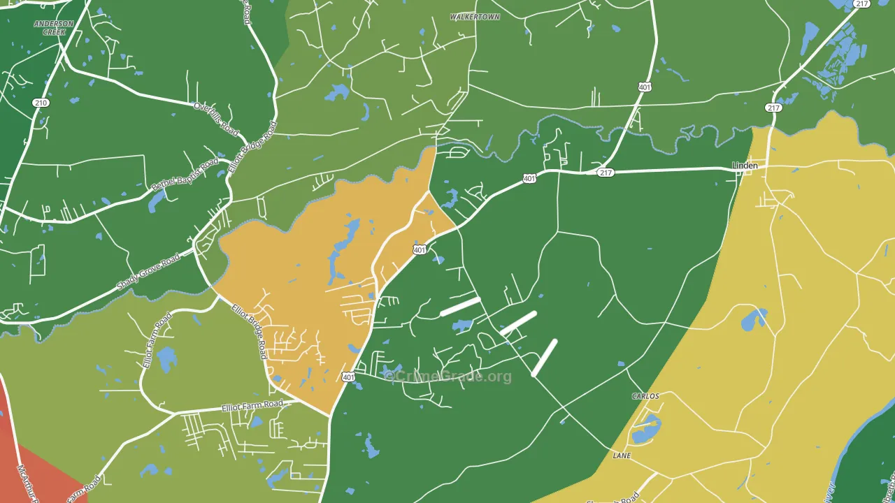 Linden, NC Map of Robbery Rates