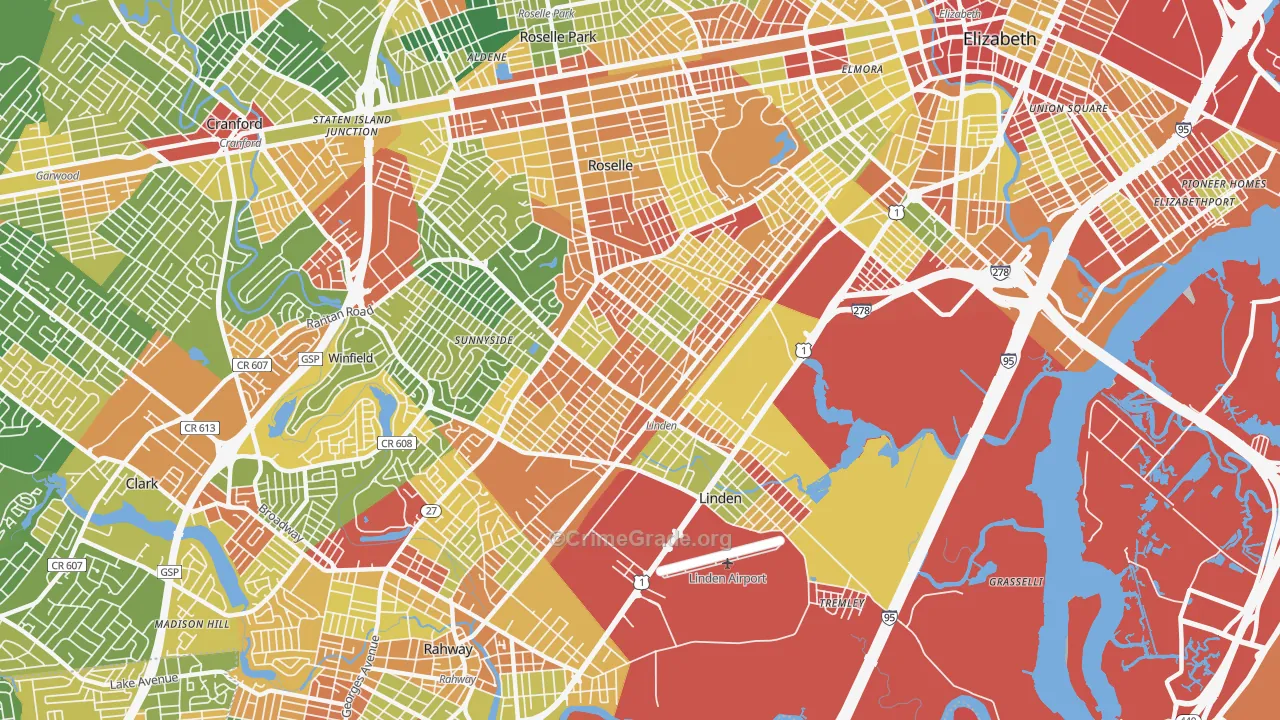 Linden, NJ Map of Robbery Rates