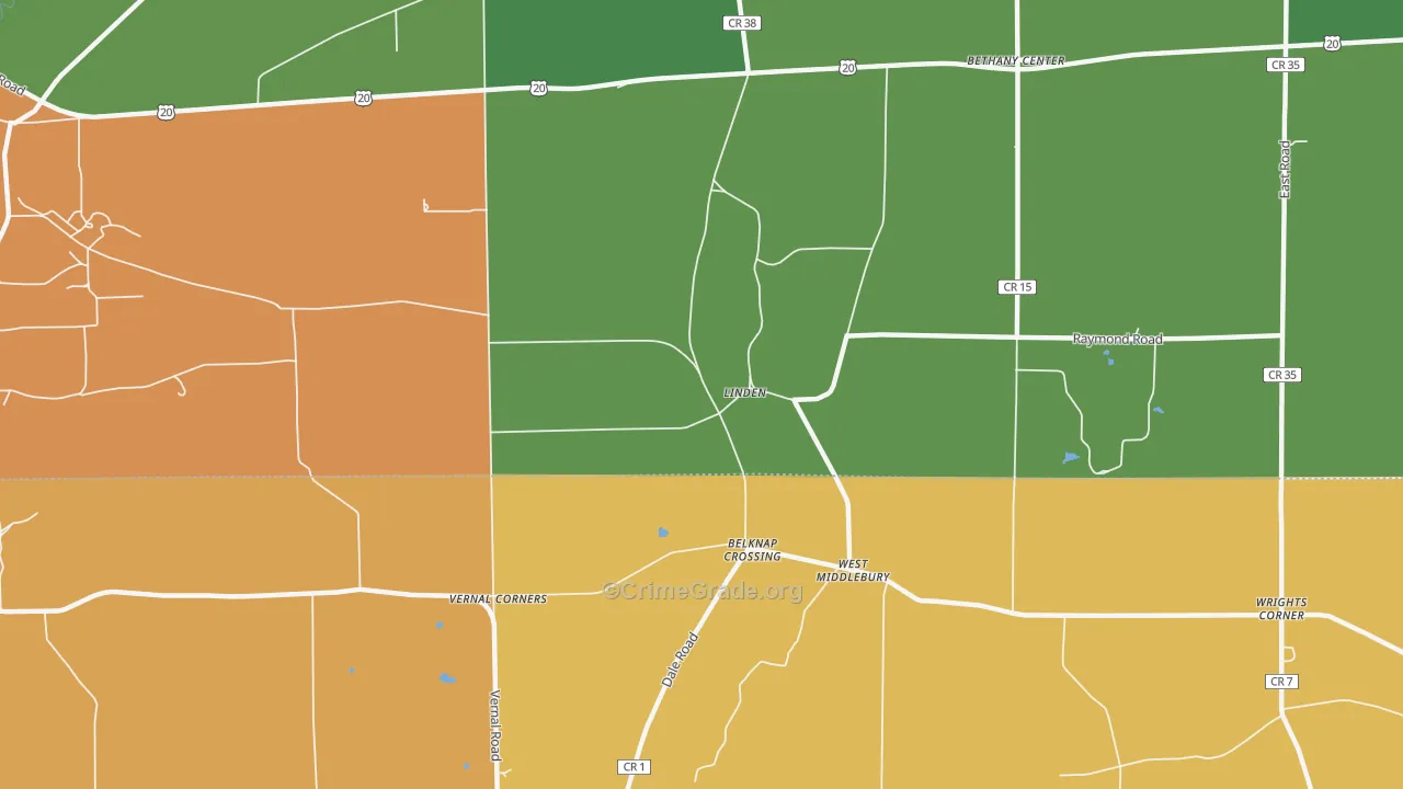 Linden, NY Map of Robbery Rates