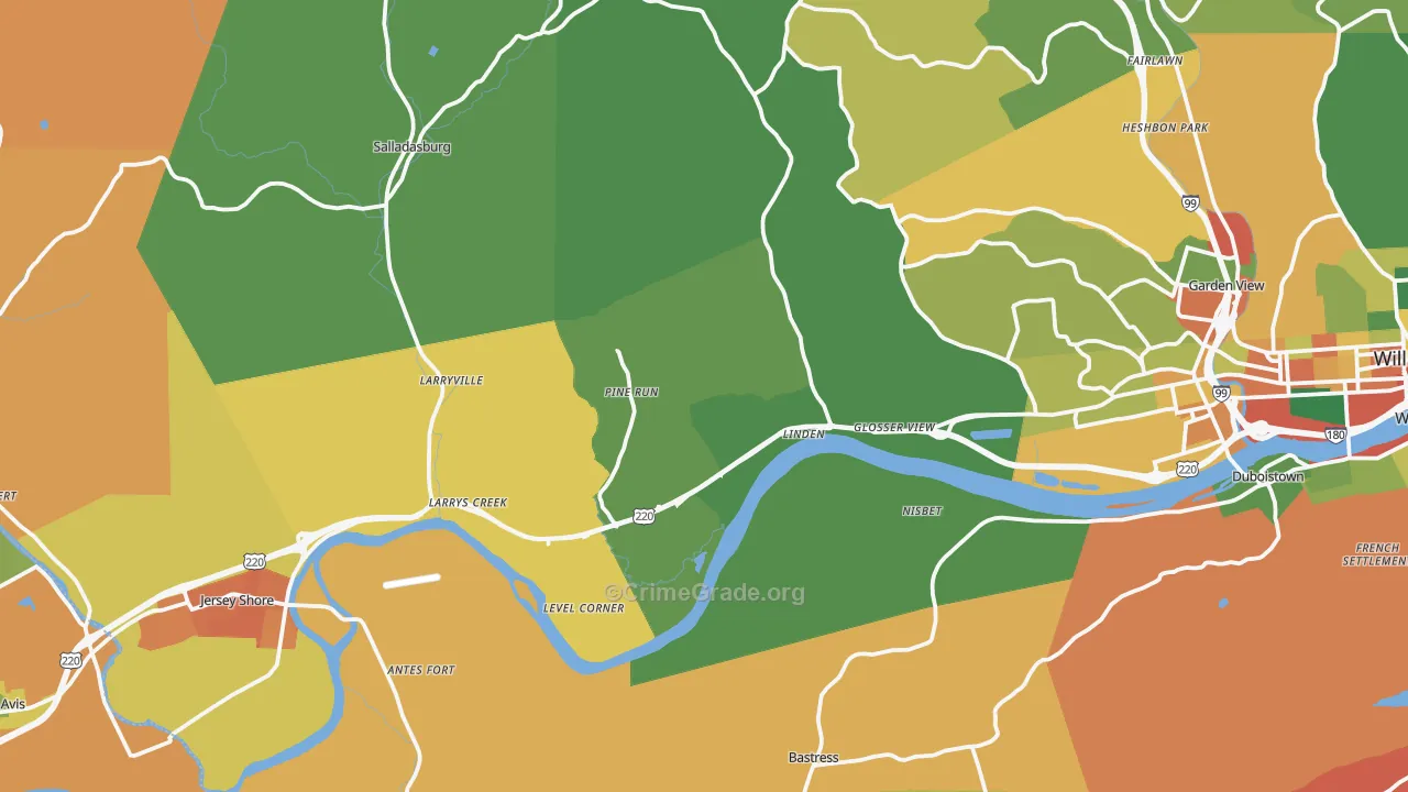 Linden, PA Map of Robbery Rates