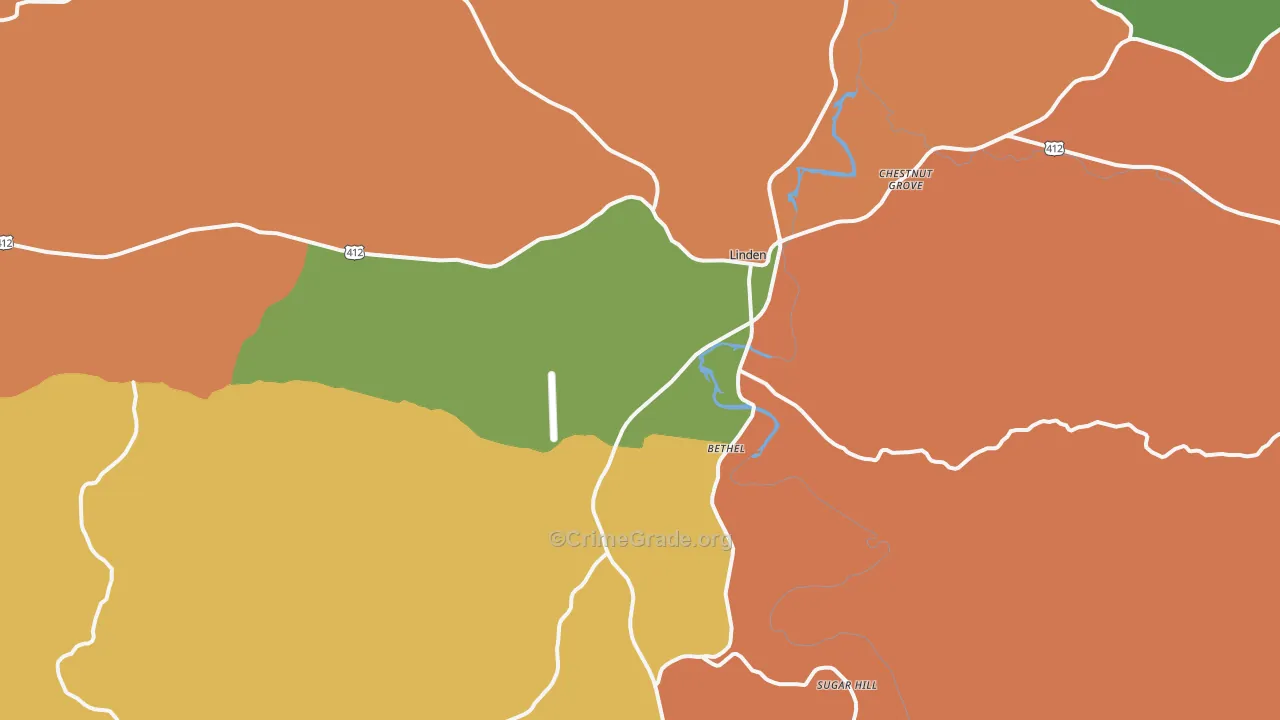 Linden, TN Map of Robbery Rates