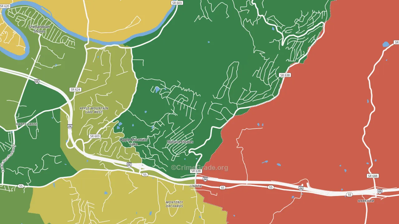 Linden, VA Map of Robbery Rates