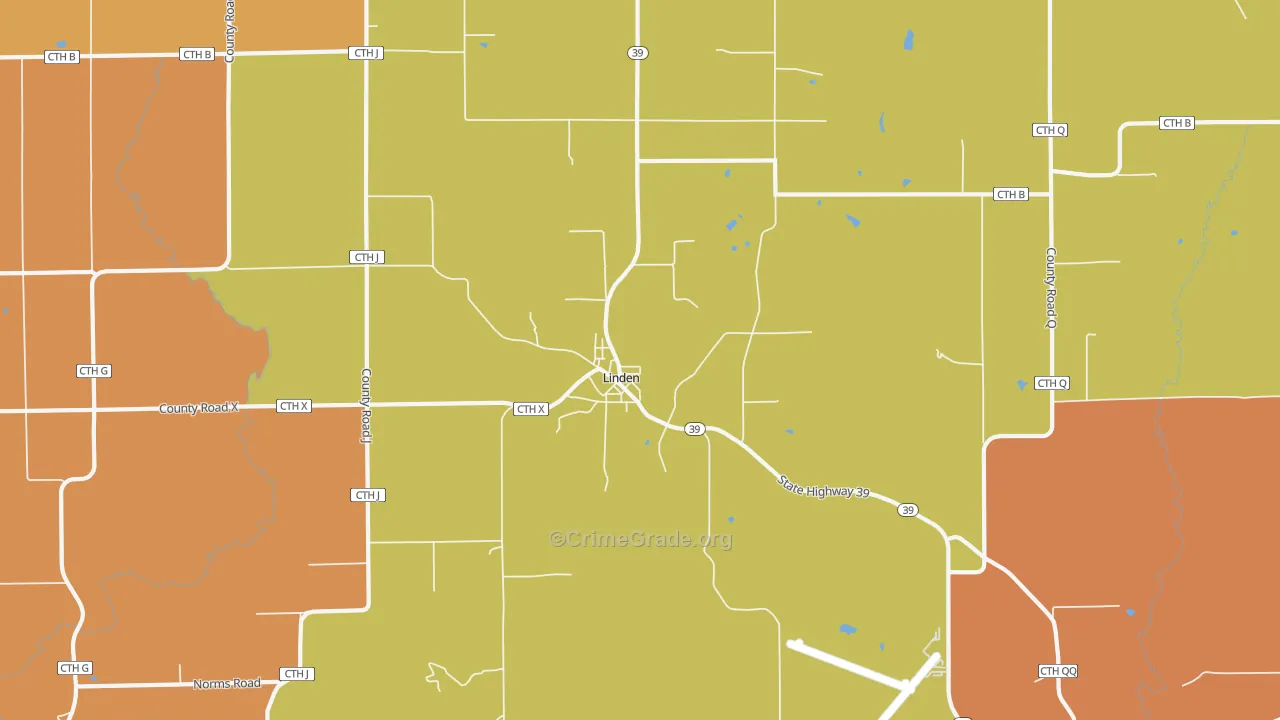 Linden, WI Map of Robbery Rates