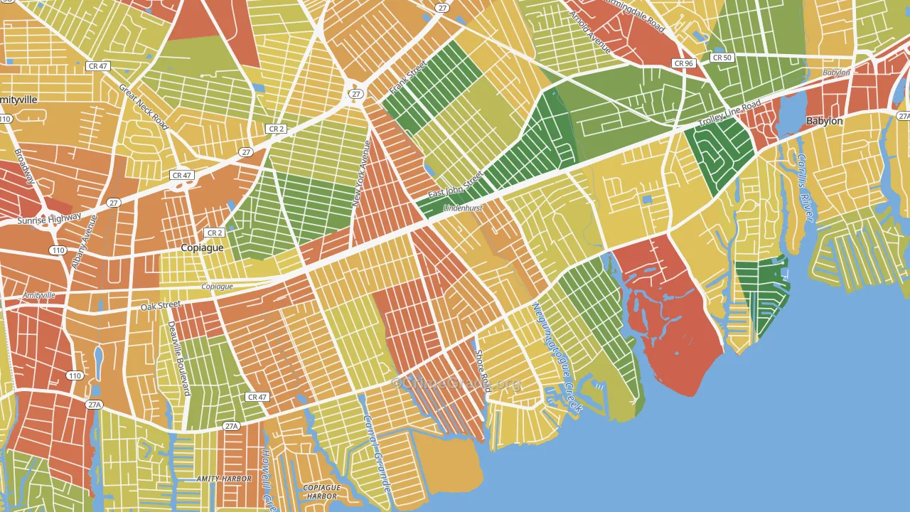 Lindenhurst, NY Map of Robbery Rates