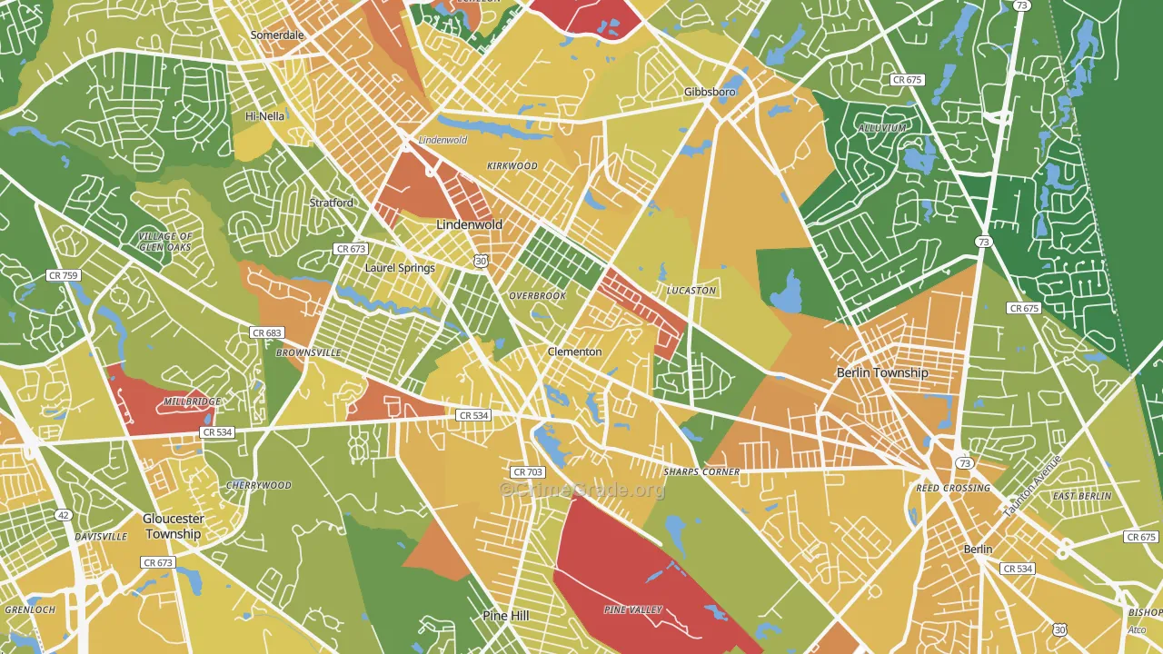 Lindenwold, NJ Map of Robbery Rates