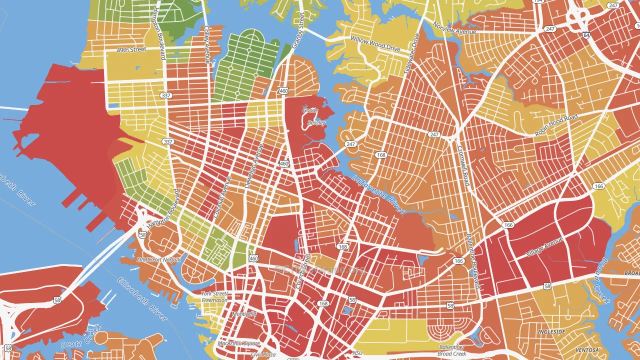Lindenwood, Norfolk, VA Map of Robbery Rates