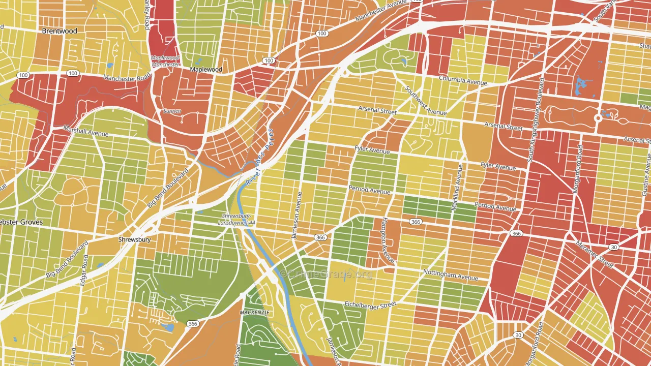 Lindenwood Park, St. Louis, MO Map of Robbery Rates
