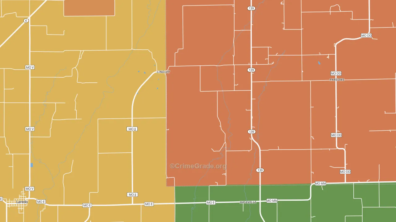 Lindley, MO Map of Robbery Rates