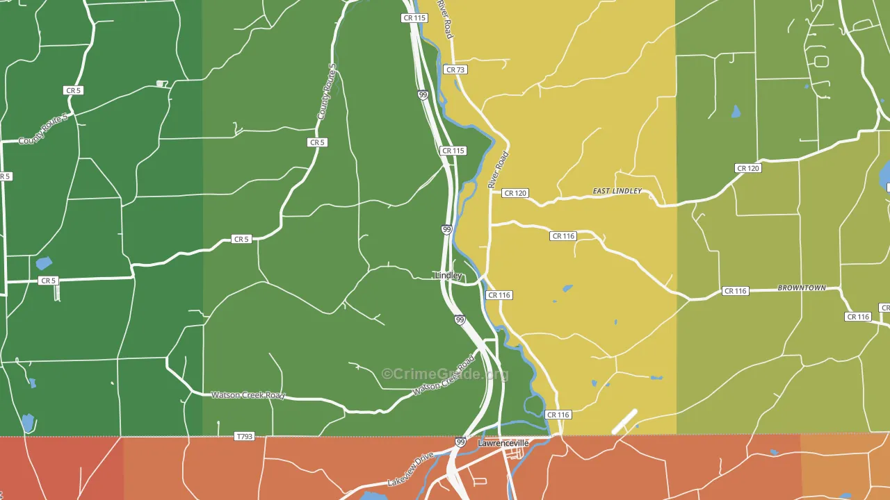 Lindley, NY Map of Robbery Rates