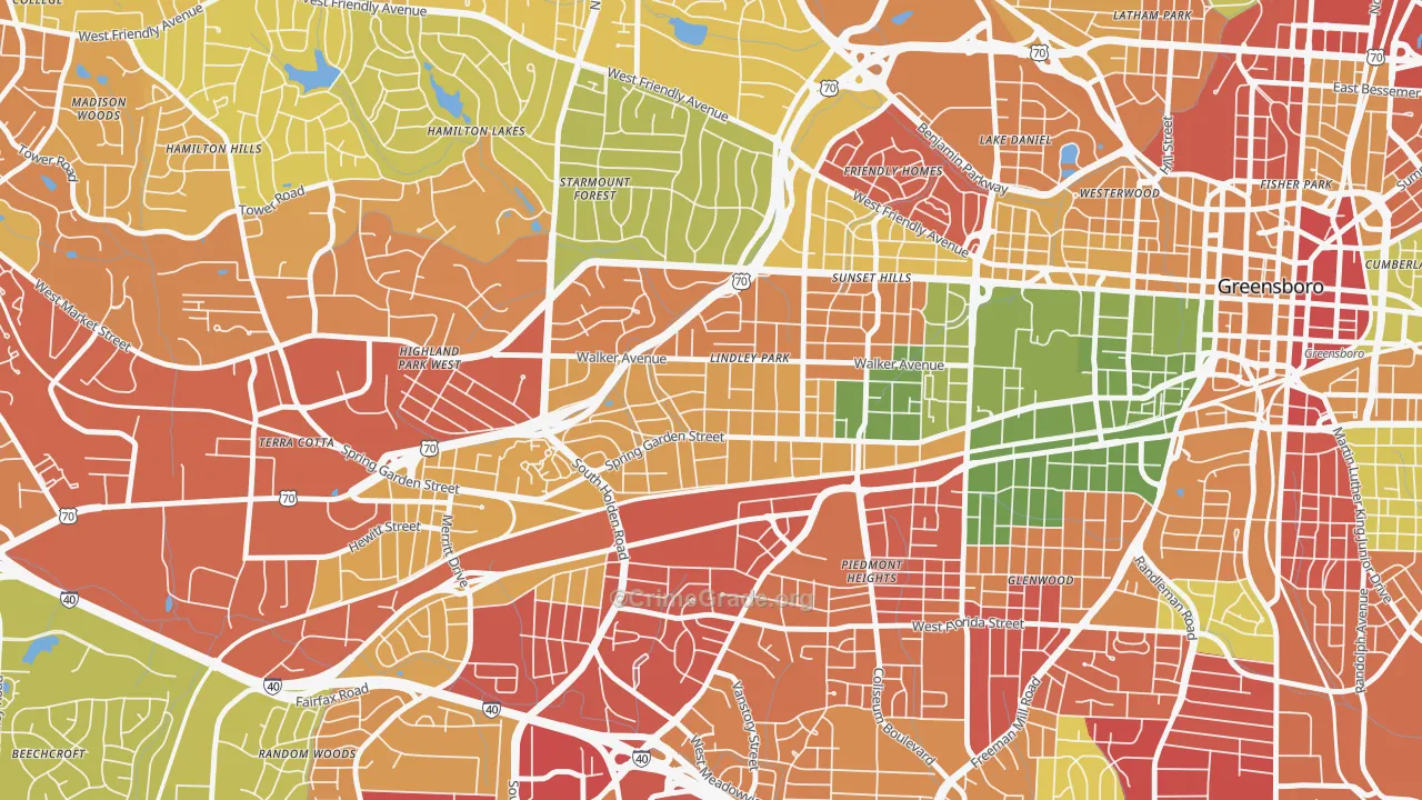 Lindley Park, Greensboro, NC Map of Robbery Rates